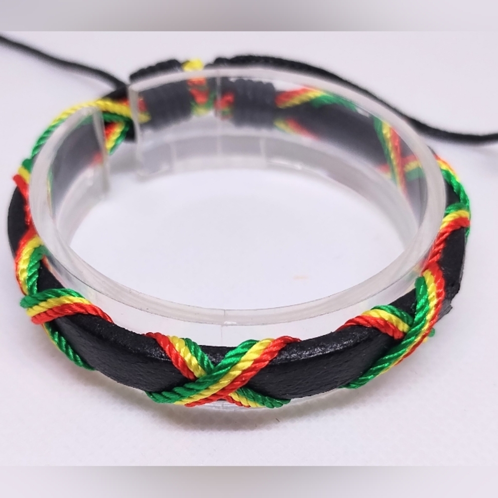 Men's Bracelet Leather Braided Black‎ NEW f57